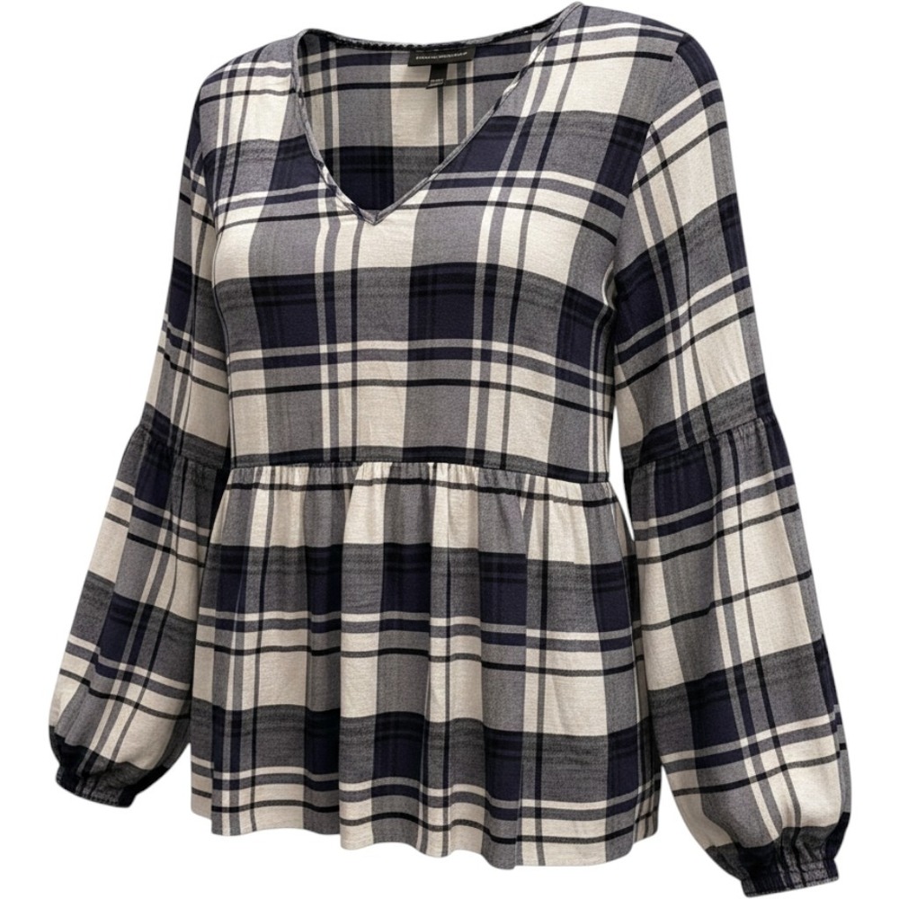 Lane Bryant Plaid Peplum Top Plus 18/20 3/4 Sleeve Boho Chic Pockets Cottagecore